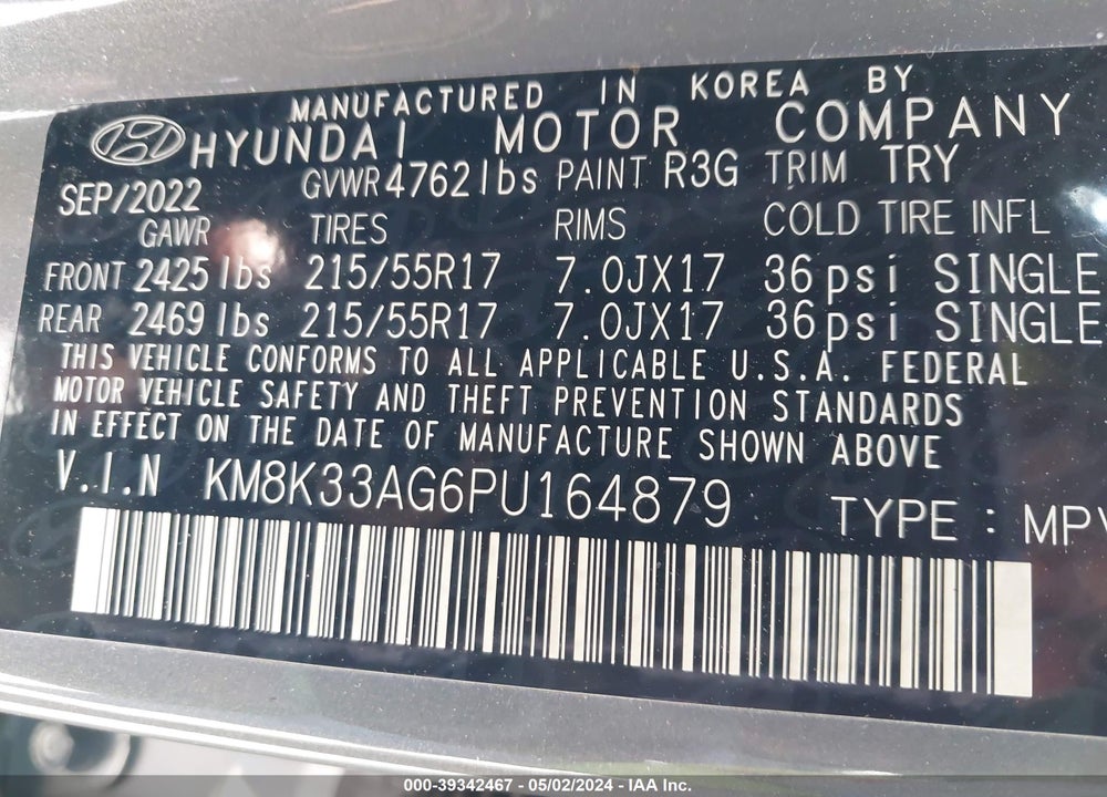 2023 HYUNDAI KONA ELECTRIC SEL VIN: KM8K33AG6PU164879