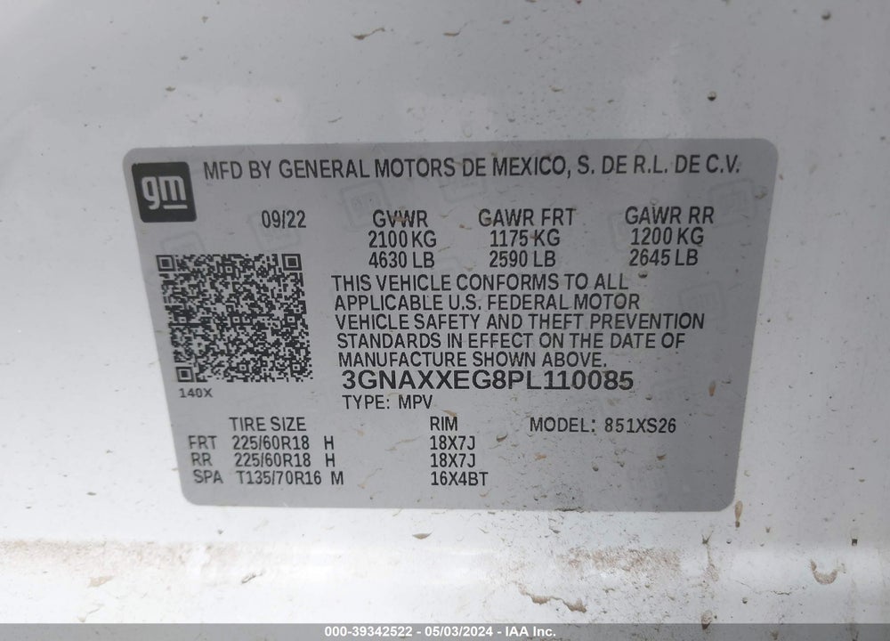 2023 CHEVROLET EQUINOX AWD PREMIER VIN: 3GNAXXEG8PL110085