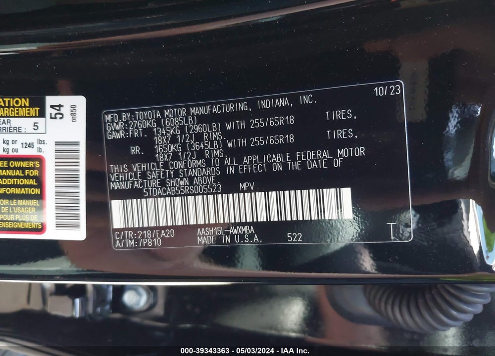 2024 TOYOTA GRAND HIGHLANDER HYBRID XLE VIN: 5TDACAB55RS005523