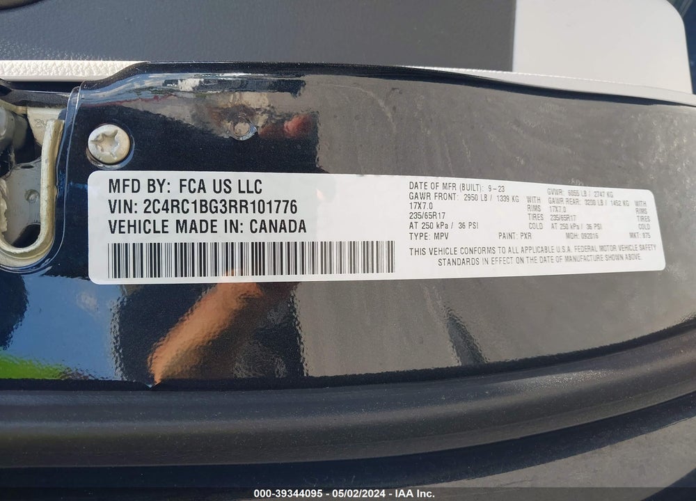 2024 CHRYSLER PACIFICA TOURING L VIN: 2C4RC1BG3RR101776