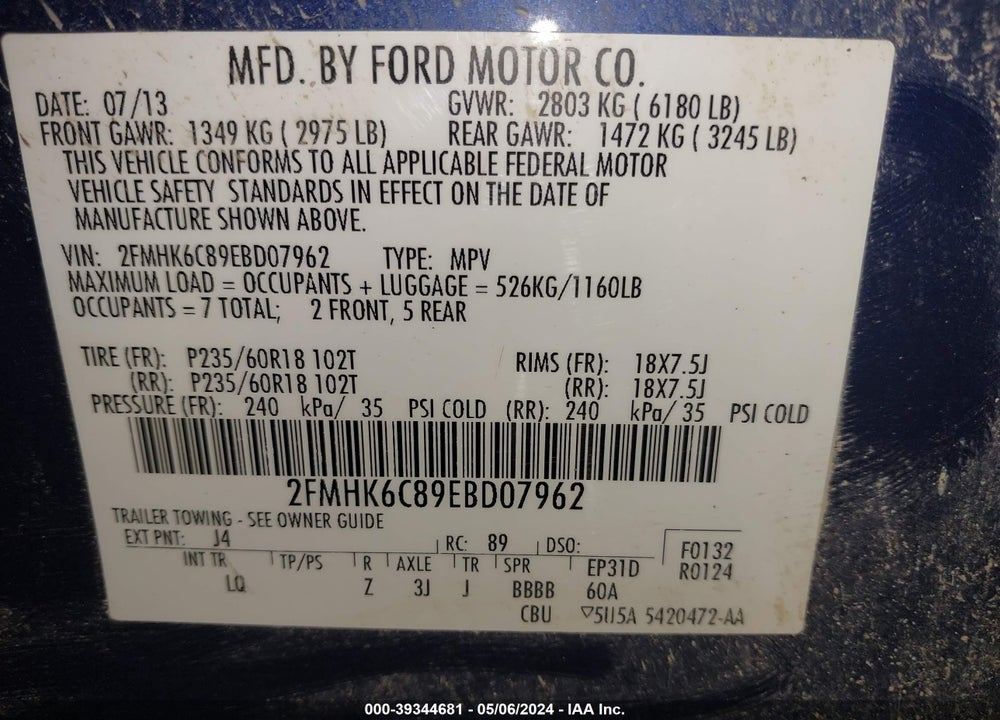 2014 FORD FLEX SEL VIN: 2FMHK6C89EBD07962