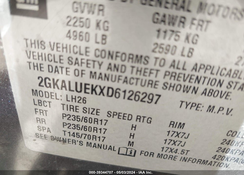 2013 GMC TERRAIN SLT-1 VIN: 2GKALUEKXD6126297