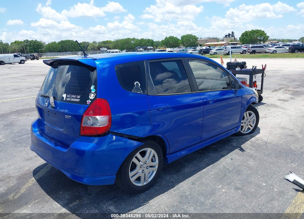 2007 HONDA FIT SPORT VIN: JHMGD38667S040383