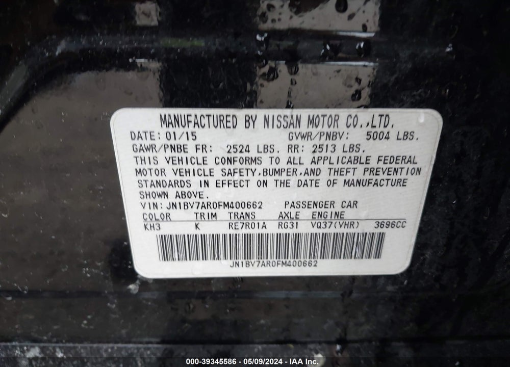 2015 INFINITI Q50 VIN: JN1BV7AR0FM400662