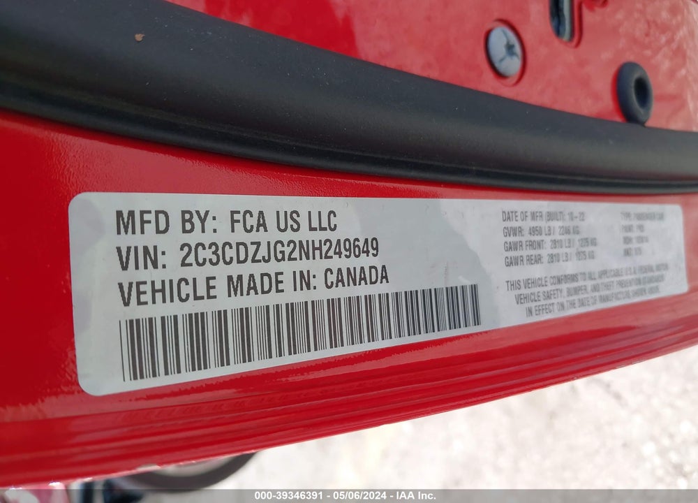 2022 DODGE CHALLENGER GT VIN: 2C3CDZJG2NH249649