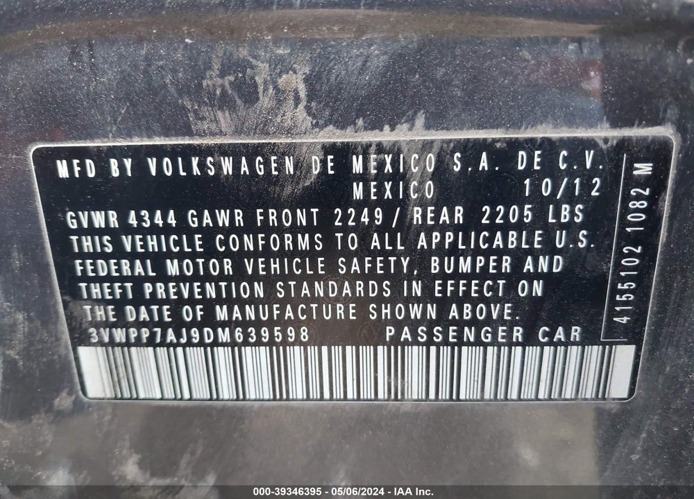 2013 VOLKSWAGEN JETTA SPORTWAGEN 2.5L S VIN: 3VWPP7AJ9DM639598