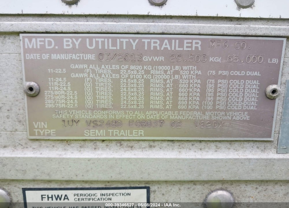 2014 UTILITY TRAILER MFG --- VIN: 1UYVS2480EG863702