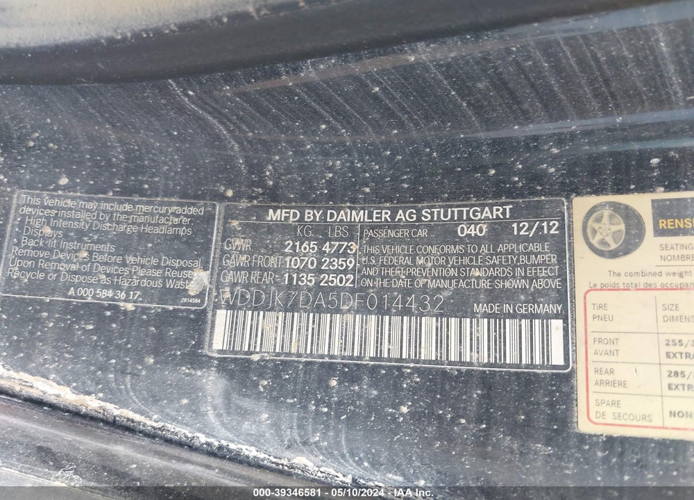 2013 MERCEDES-BENZ SL 550 VIN: WDDJK7DA5DF014432