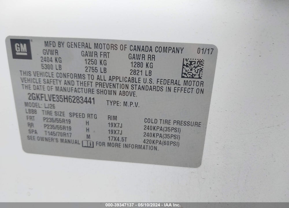 2017 GMC TERRAIN DENALI VIN: 2GKFLVE35H6283441