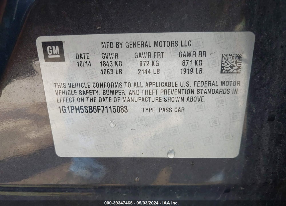 2015 CHEVROLET CRUZE VIN: 1G1PH5SB6F7115083