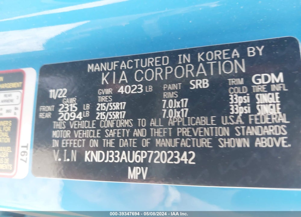 2023 KIA SOUL EX VIN: KNDJ33AU6P7202342
