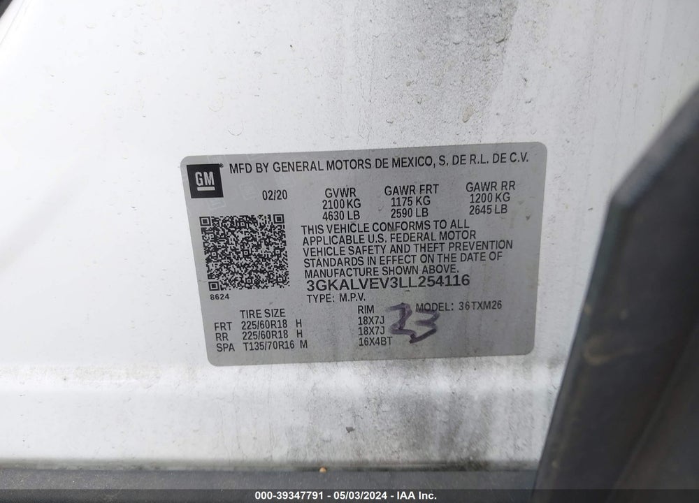 2020 GMC TERRAIN AWD SLT VIN: 3GKALVEV3LL254116