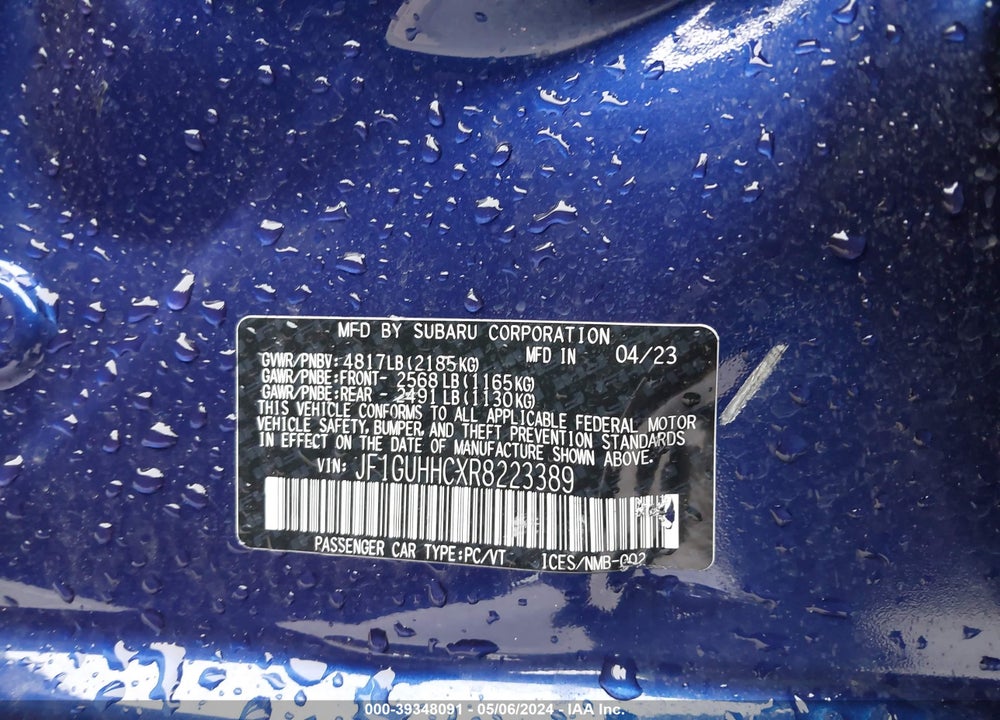 2024 SUBARU IMPREZA VIN: JF1GUHHCXR8223389
