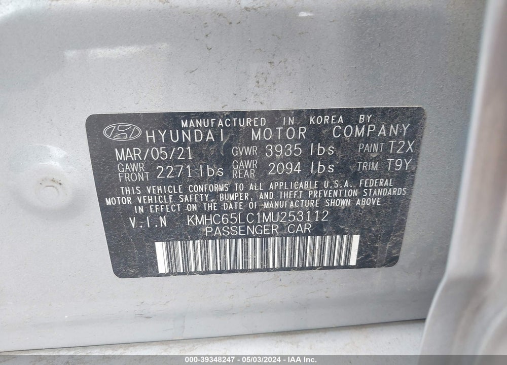 2021 HYUNDAI IONIQ HYBRID BLUE VIN: KMHC65LC1MU253112