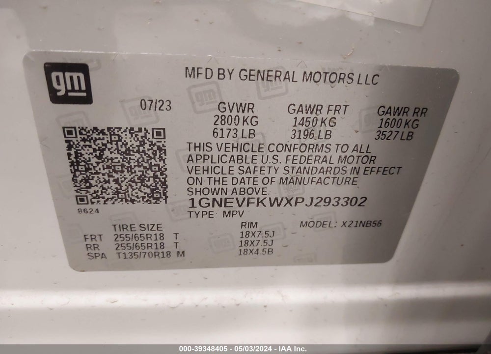 2023 CHEVROLET TRAVERSE AWD LS VIN: 1GNEVFKWXPJ293302