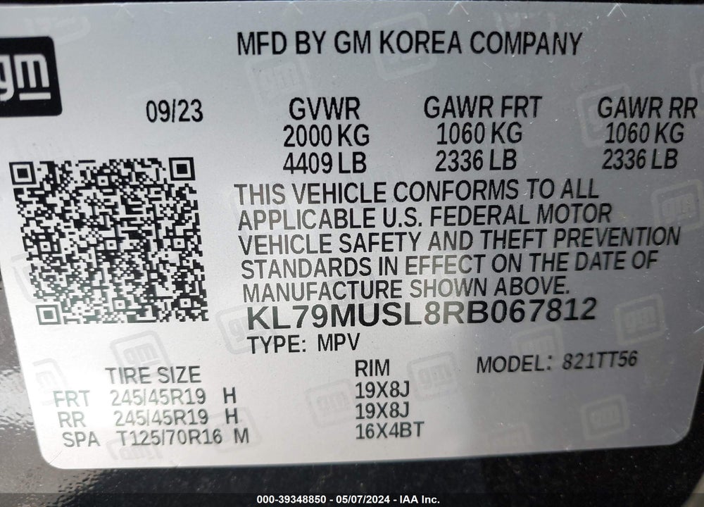2024 CHEVROLET TRAILBLAZER AWD RS VIN: KL79MUSL8RB067812
