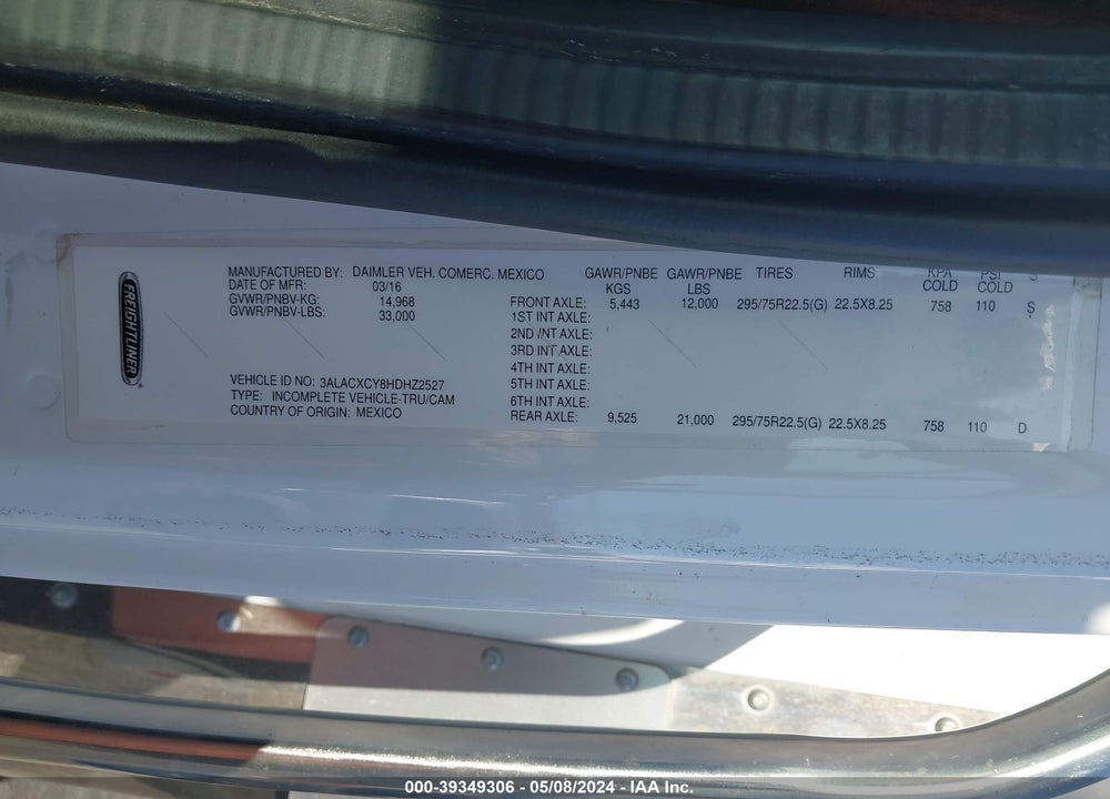 2017 FREIGHTLINER M2 106 VIN: 3ALACXCY8HDHZ2527