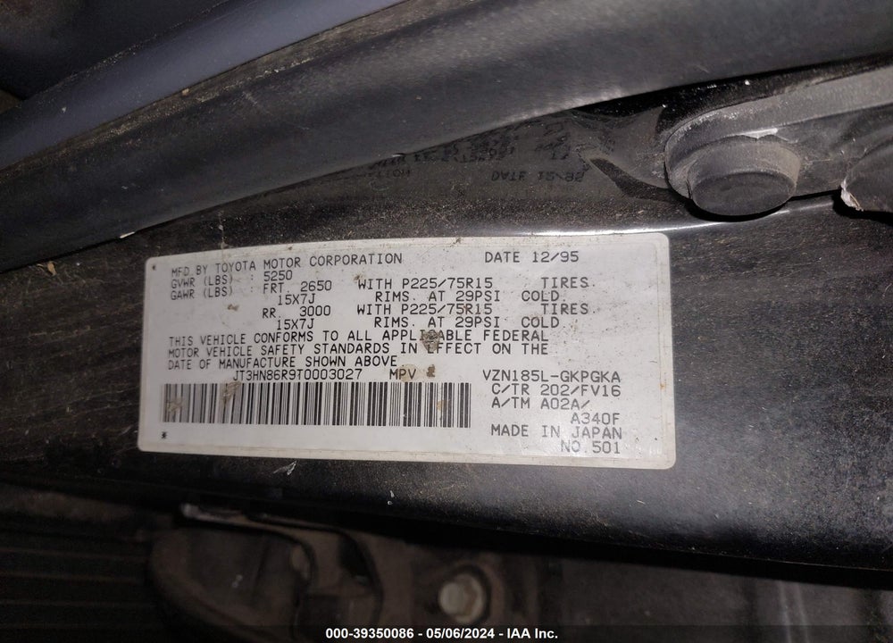 1996 TOYOTA 4RUNNER SR5 VIN: JT3HN86R9T0003027