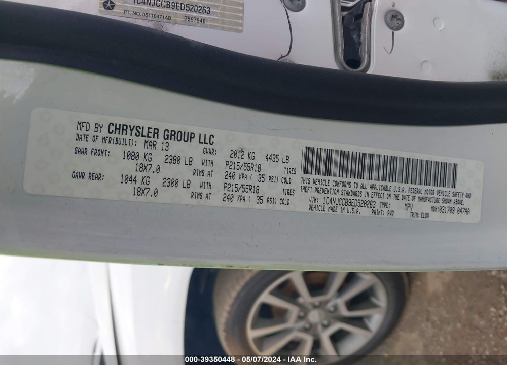 2014 JEEP COMPASS LIMITED VIN: 1C4NJCCB9ED520263