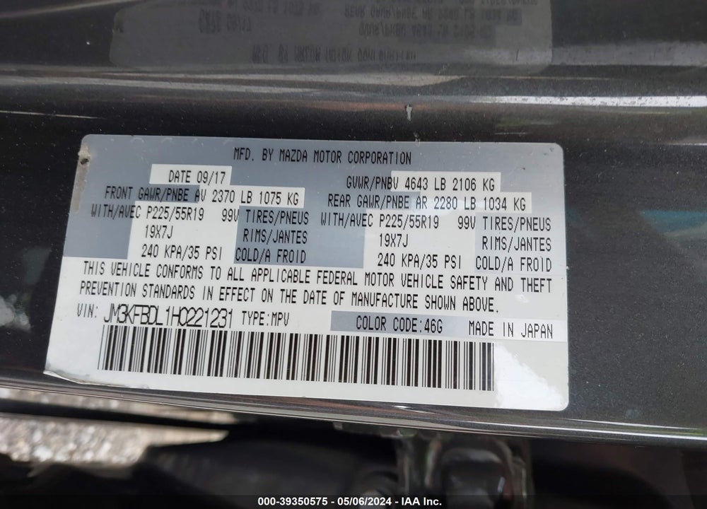 2017 MAZDA CX-5 GRAND TOURING VIN: JM3KFBDL1H0221231