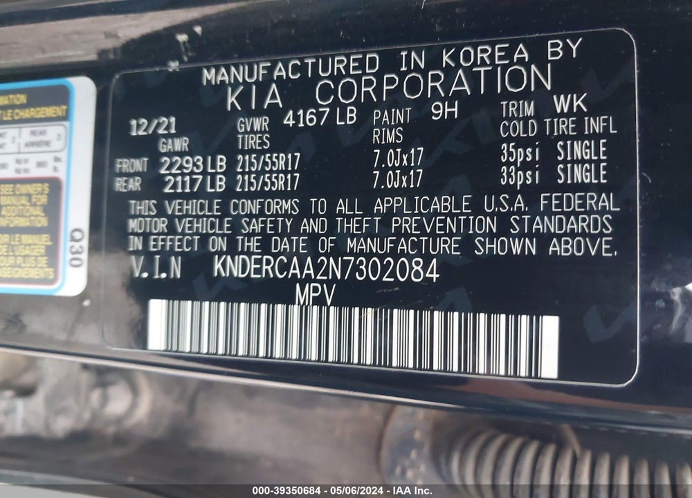 2022 KIA SELTOS EX VIN: KNDERCAA2N7302084