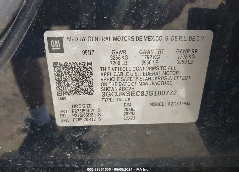2018 CHEVROLET SILVERADO 1500 2LZ VIN: 3GCUKSEC8JG180772