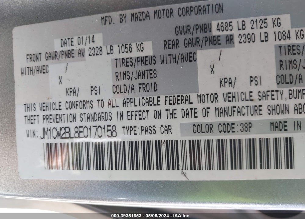 2014 MAZDA 5 SPORT VIN: JM1CW2BL8E0170158