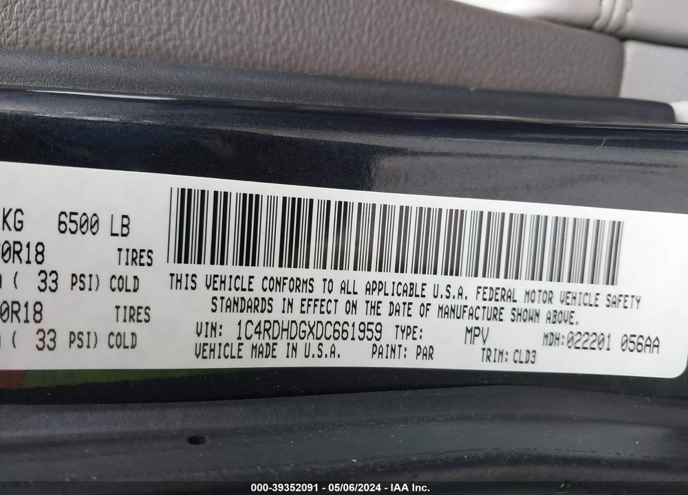 2013 DODGE DURANGO CREW VIN: 1C4RDHDGXDC661959