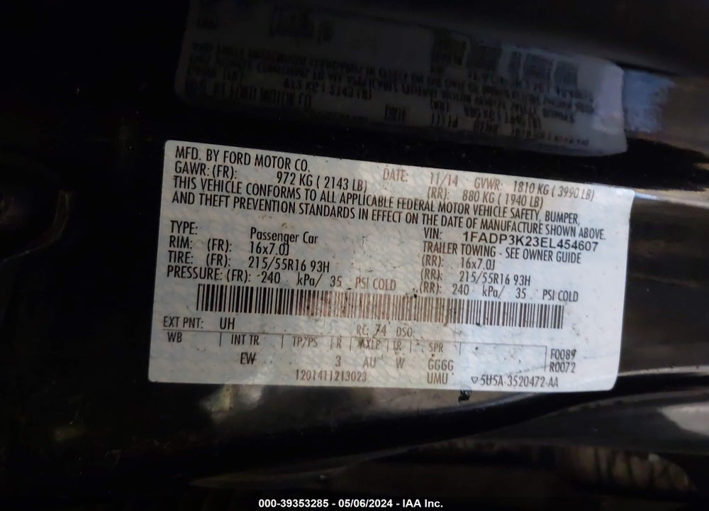 2014 FORD FOCUS SE VIN: 1FADP3K23EL454607