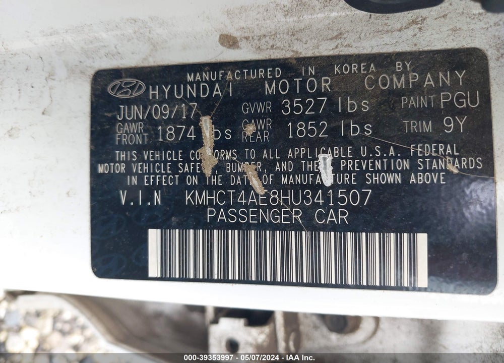 2017 HYUNDAI ACCENT VALUE EDITION VIN: KMHCT4AE8HU341507