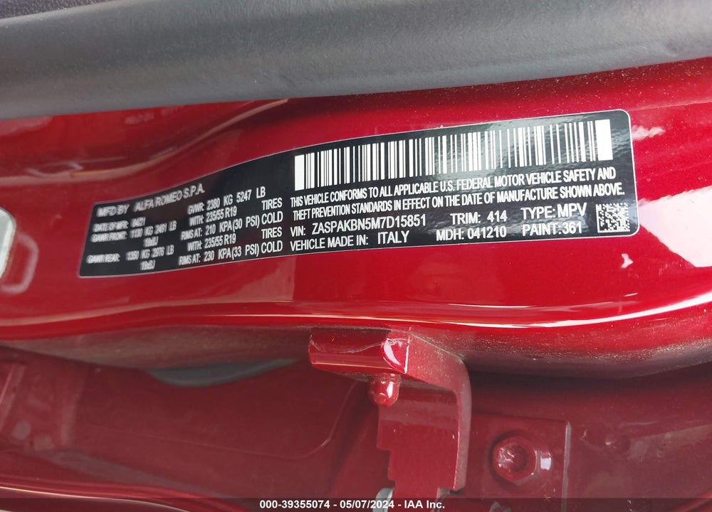 2021 ALFA ROMEO STELVIO TI AWD VIN: ZASPAKBN5M7D15851