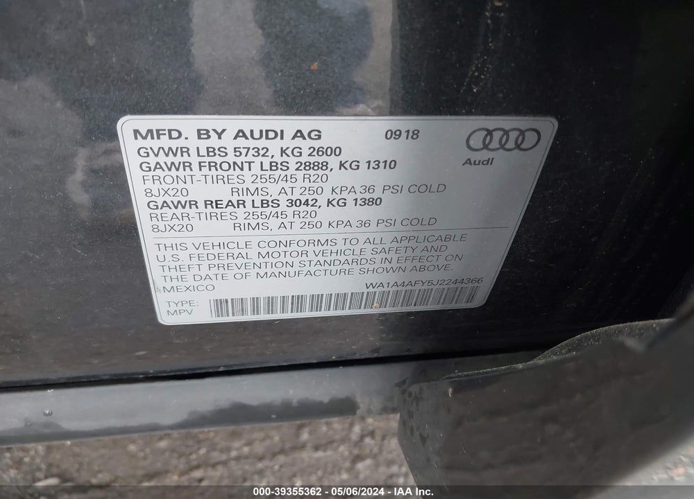 2018 AUDI SQ5 3.0T PREMIUM PLUS VIN: WA1A4AFY5J2244366