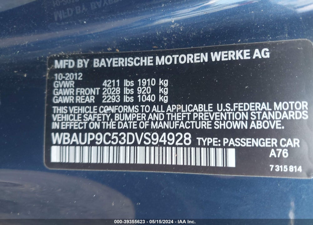 2013 BMW 128I VIN: WBAUP9C53DVS94928