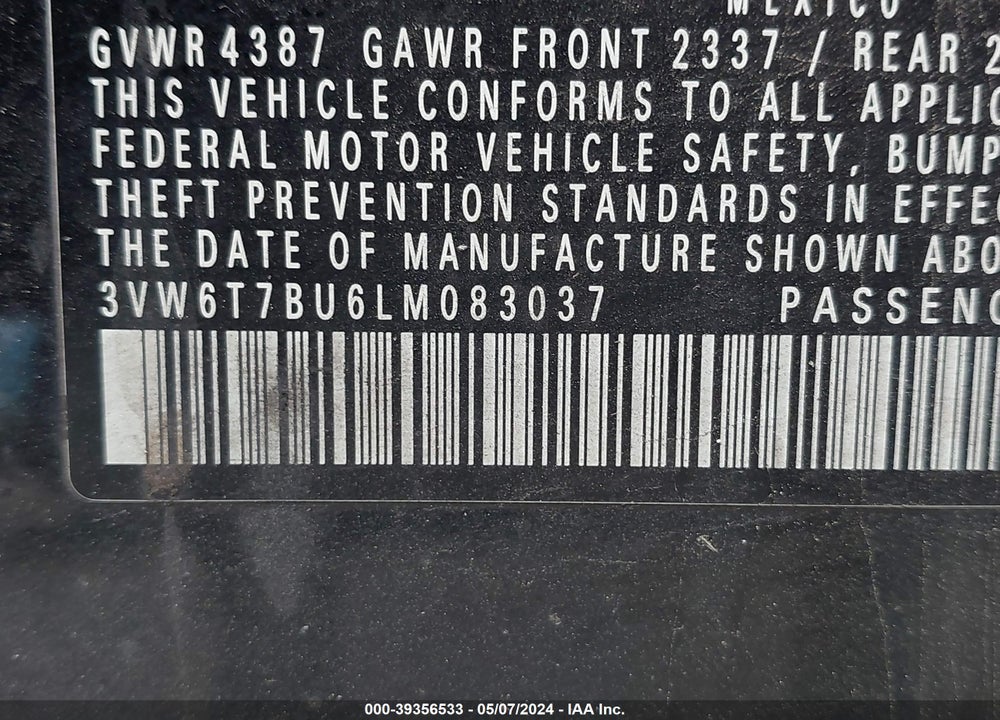 2020 VOLKSWAGEN JETTA GLI 2.0T AUTOBAHN/2.0T S VIN: 3VW6T7BU6LM083037