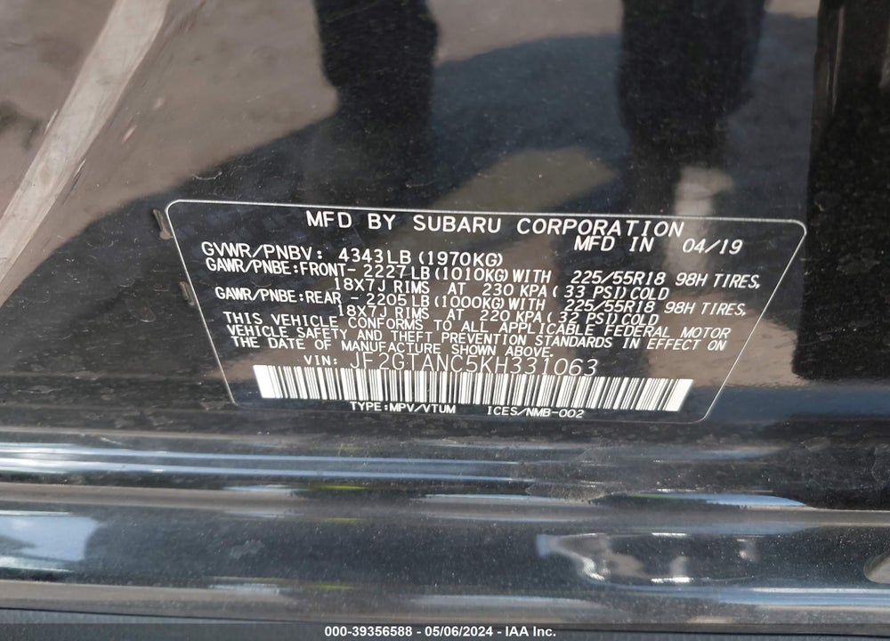 2019 SUBARU CROSSTREK VIN: JF2GTANC5KH331063