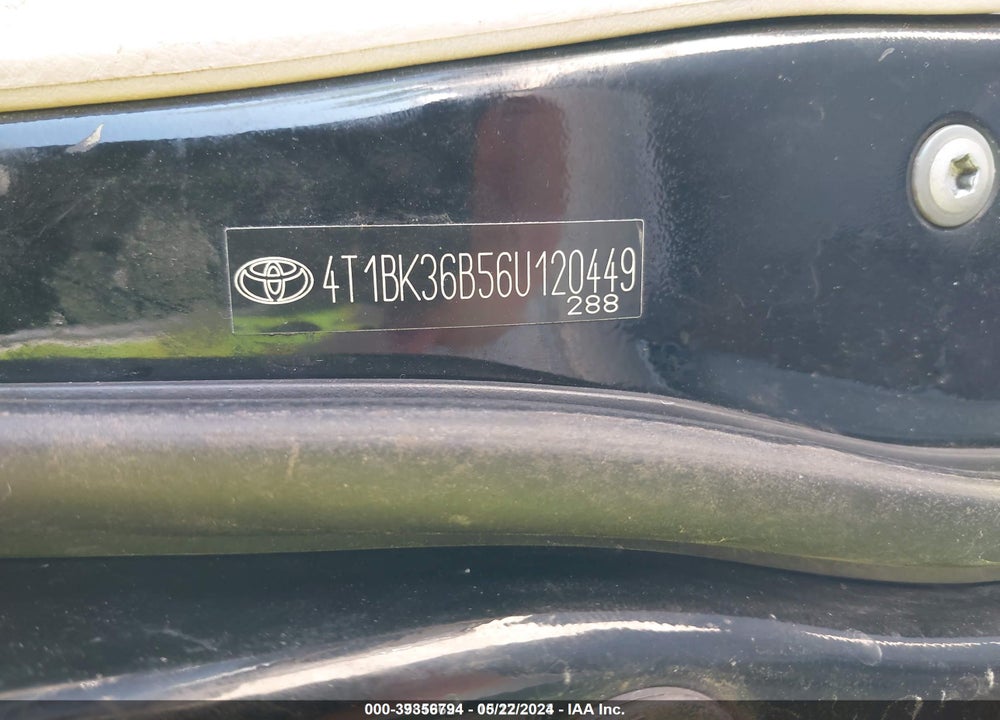 2006 TOYOTA AVALON XLS VIN: 4T1BK36B56U120449