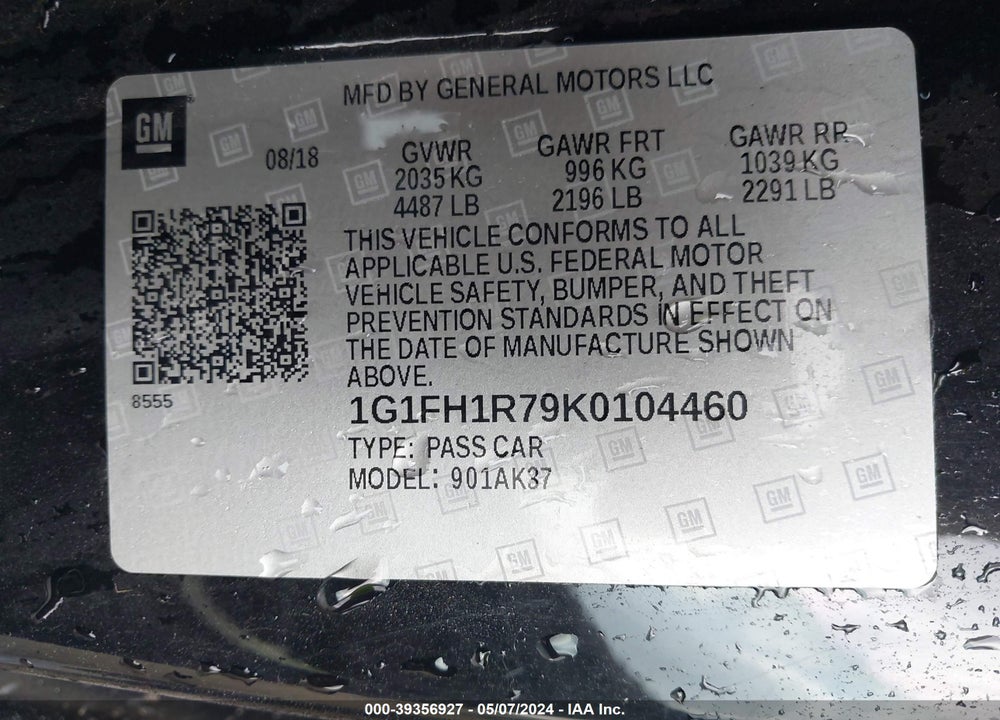 2019 CHEVROLET CAMARO 2SS VIN: 1G1FH1R79K0104460