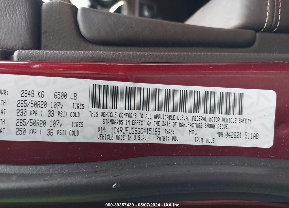 2016 JEEP GRAND CHEROKEE SUMMIT VIN: 1C4RJFJG8GC415188