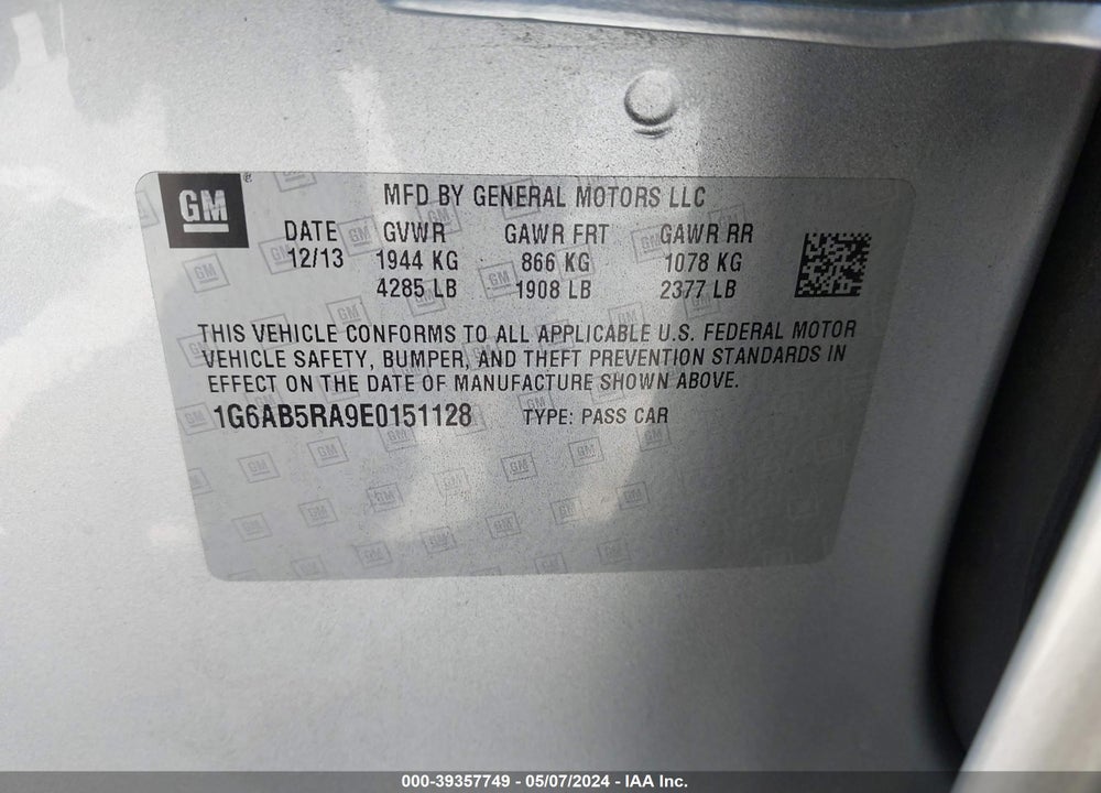 2014 CADILLAC ATS LUXURY VIN: 1G6AB5RA9E0151128