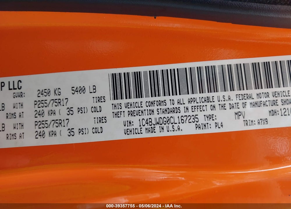 2012 JEEP WRANGLER UNLIMITED SPORT VIN: 1C4BJWDG0CL167235