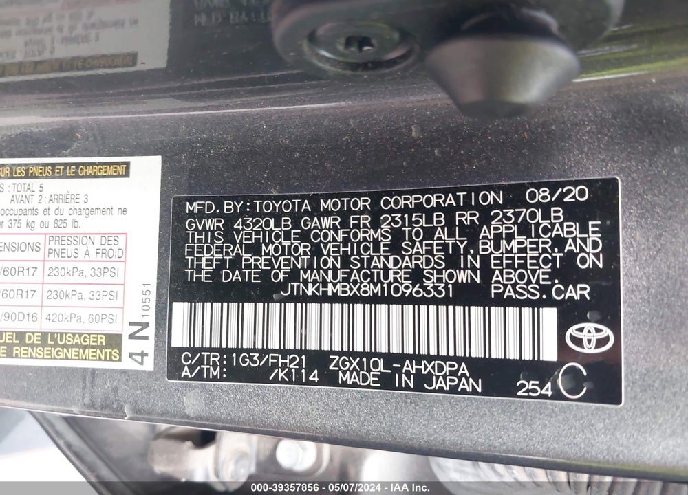 2021 TOYOTA C-HR LE VIN: JTNKHMBX8M1096331