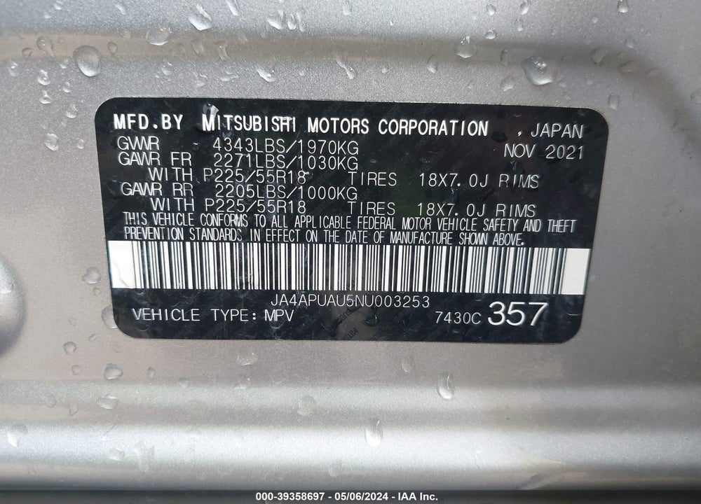 2022 MITSUBISHI OUTLANDER SPORT VIN: JA4APUAU5NU003253