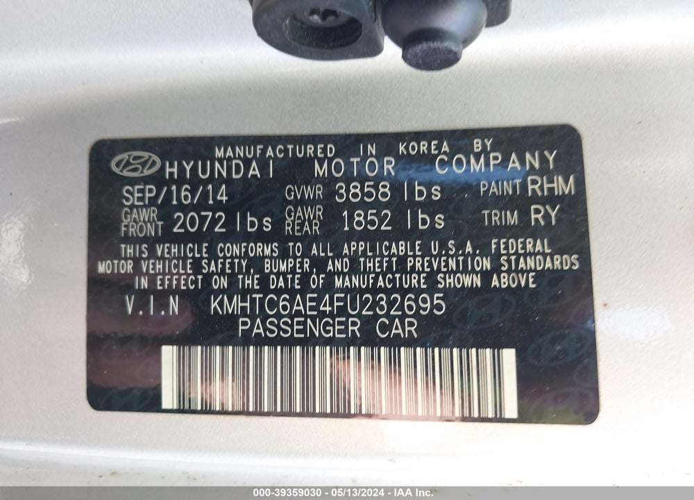2015 HYUNDAI VELOSTER TURBO VIN: KMHTC6AE4FU232695
