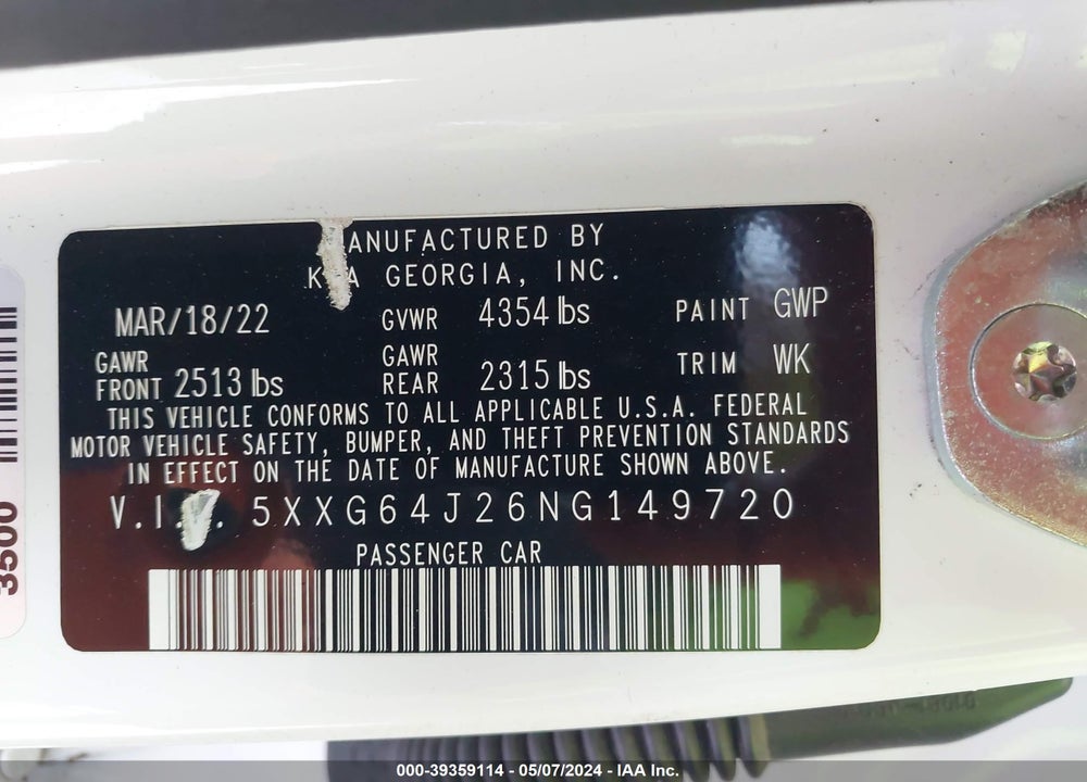 2022 KIA K5 GT LINE VIN: 5XXG64J26NG149720