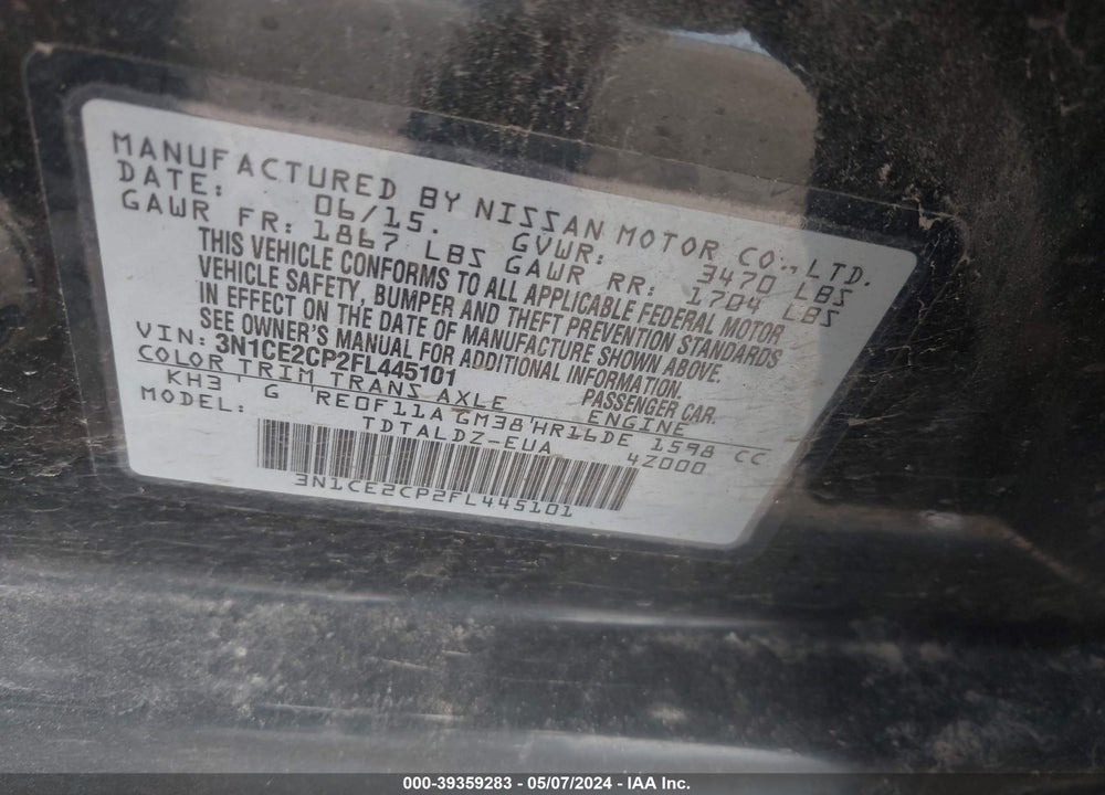 2015 NISSAN VERSA NOTE SV VIN: 3N1CE2CP2FL445101