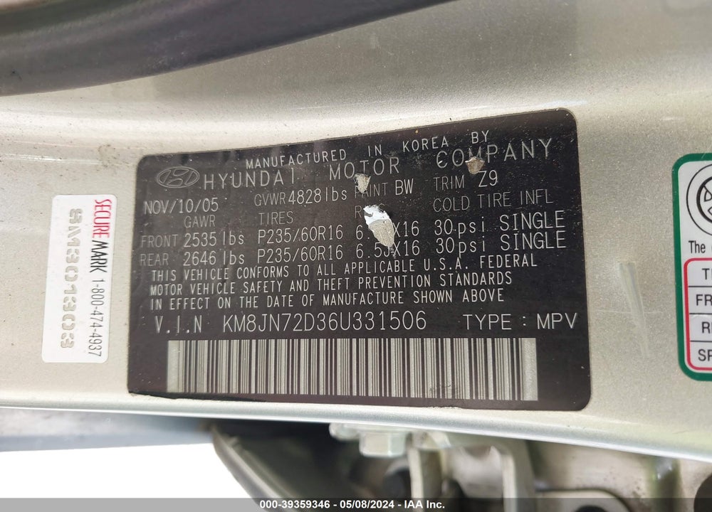 2006 HYUNDAI TUCSON GLS/LIMITED VIN: KM8JN72D36U331506