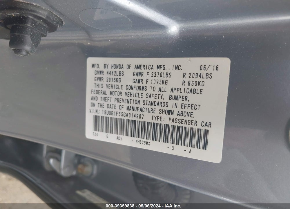 2016 ACURA TLX TECH VIN: 19UUB1F55GA014907