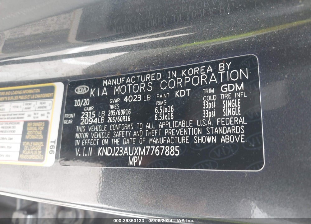 2021 KIA SOUL !/+/S VIN: KNDJ23AUXM7767885