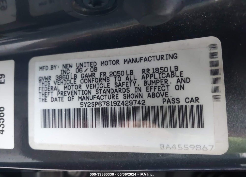 2009 PONTIAC VIBE VIN: 5Y2SP67819Z429742