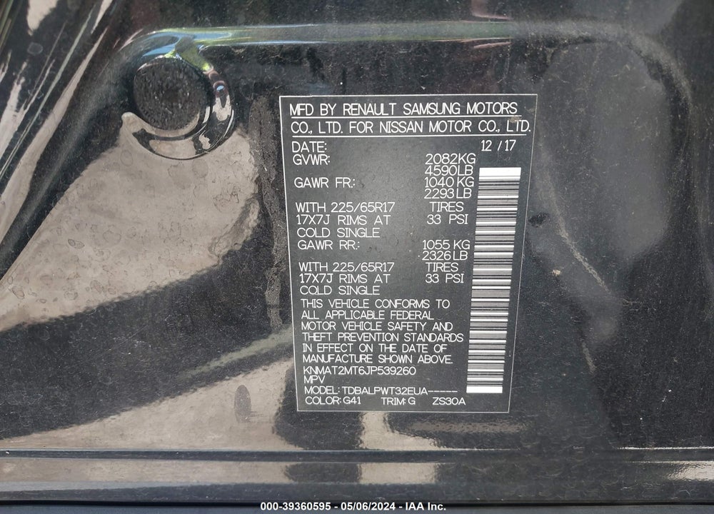 2018 NISSAN ROGUE VIN: KNMAT2MT6JP539260